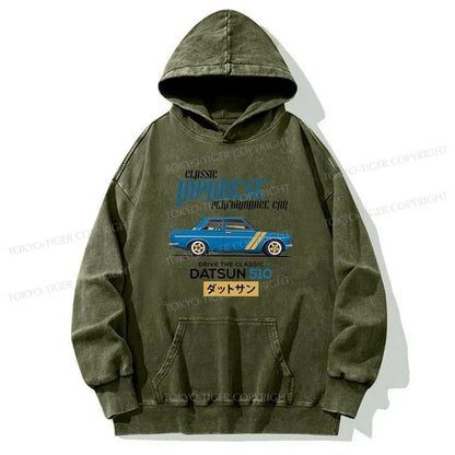 Tokyo-Tiger Datsun 510 - Classic Japanese Car Washed Hoodie