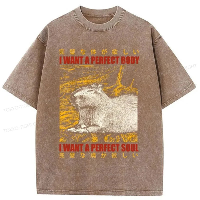 Tokyo-Tiger Capybara Who Wants The Perfect Body Washed T-Shirt