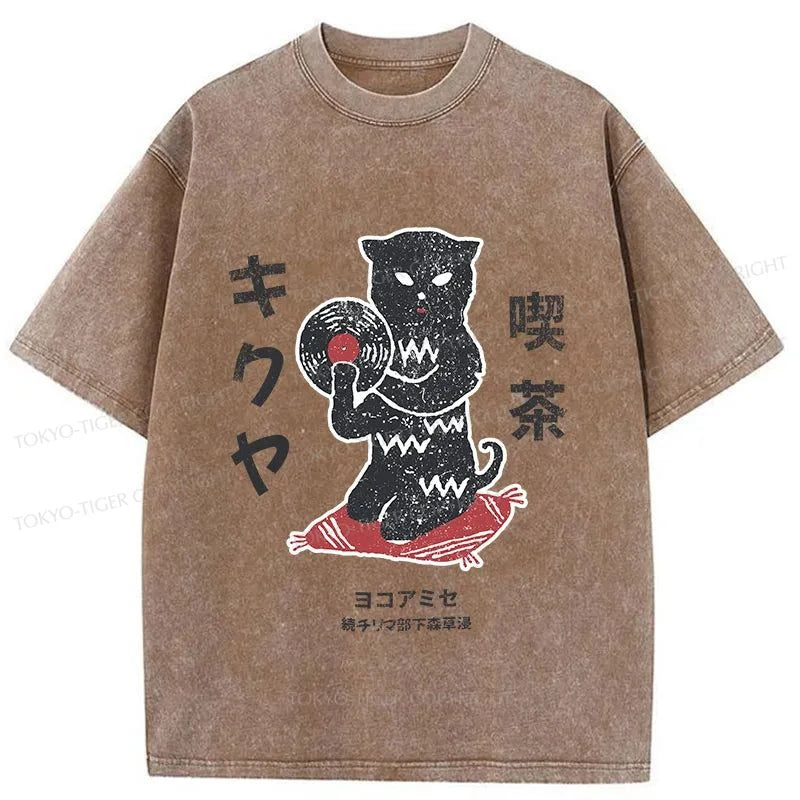 Tokyo-Tiger Vintage Black Cat Japanese Washed T-Shirt