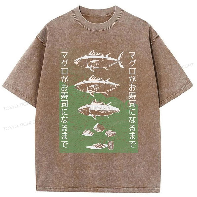 Tokyo-Tiger How Tuna Becomes Sushi Washed T-Shirt