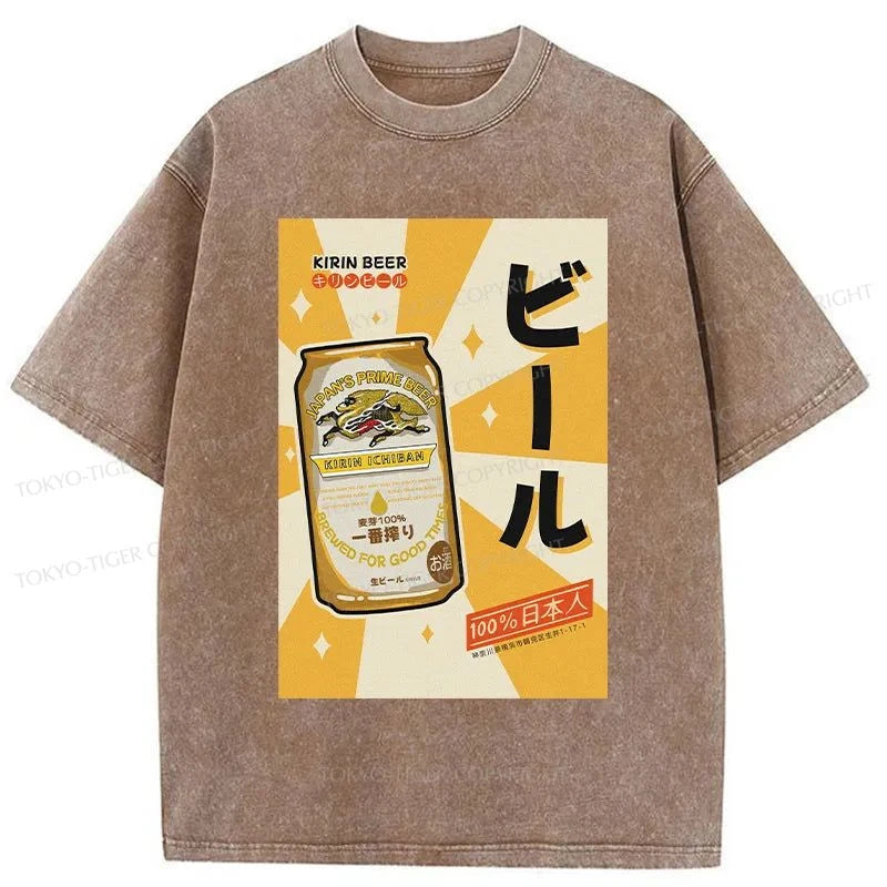 Tokyo-Tiger Kirin Beer Poster Japanese Washed T-Shirt