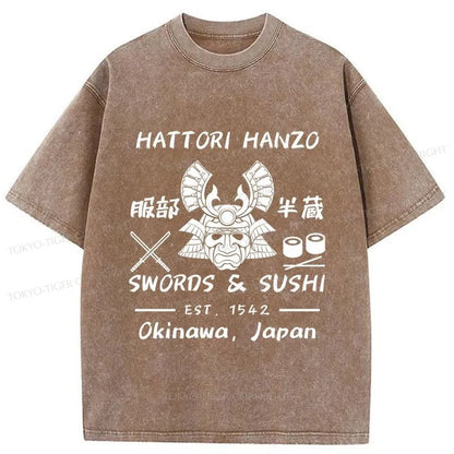 Tokyo-Tiger Hattori Hanzo Swords & Sushi Japan Washed T-Shirt