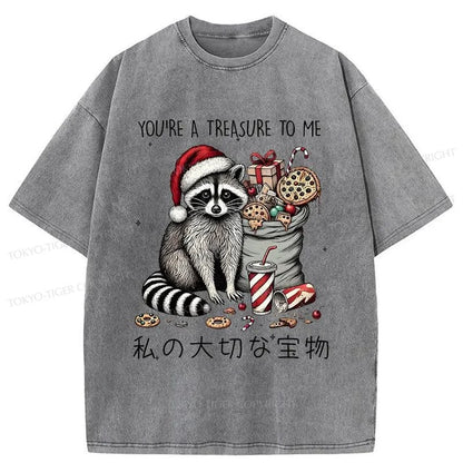 Tokyo-Tiger Cute Raccoon Christmas Washed T-Shirt