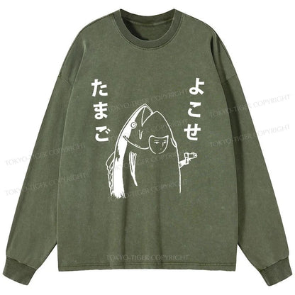 Tokyo-Tiger Give Me Egg Japanese Fish Washed Long Sleeve T-Shirt