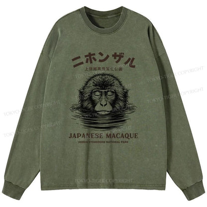 Tokyo-Tiger The Macaque Monkey In The Bath Japanese Washed Long Sleeve T-Shirt