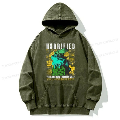 Tokyo-Tiger Horrified Two Frogs Funny Washed Hoodie