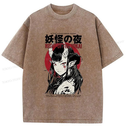 Tokyo-Tiger Yokai Aesthetic Japanese Streetwear Washed T-Shirt