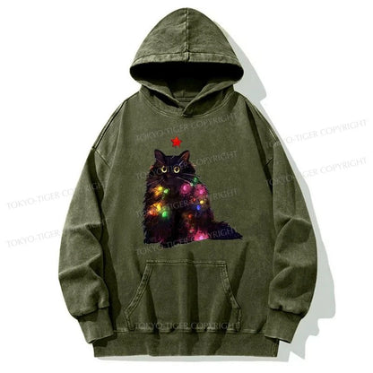 Tokyo-Tiger Christmas Lights Cat Washed Hoodie