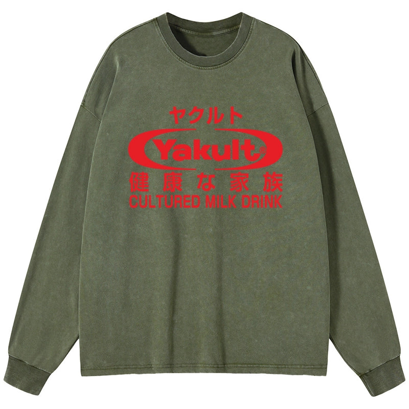 Tokyo-Tiger Yakult Logo Washed Long Sleeve T-Shirt