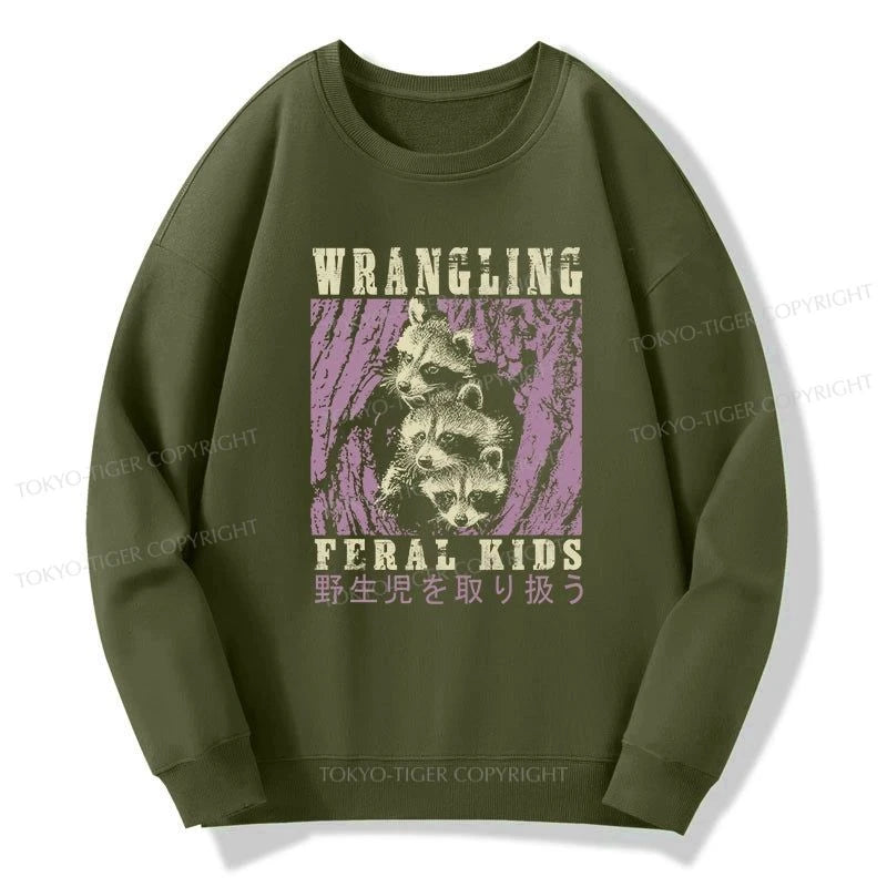 Tokyo-Tiger Wrangling Feral Raccoon Kids Sweatshirt