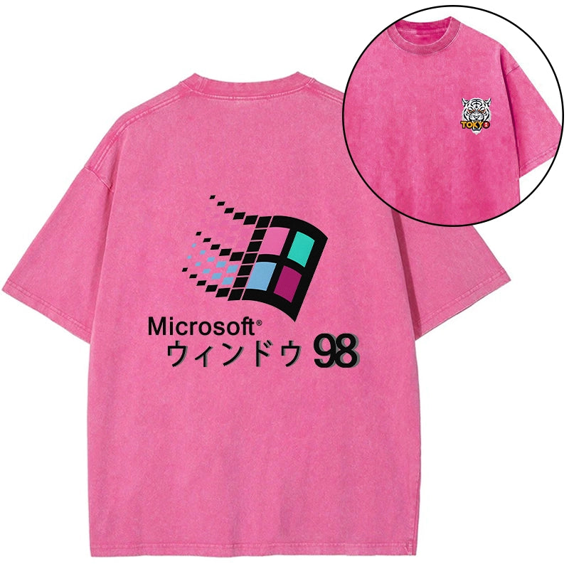 Tokyo-Tiger Microsoft Windows 98 Front Back Washed T-Shirt