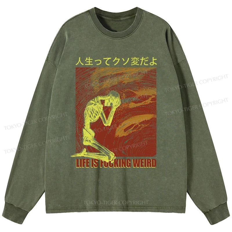 Tokyo-Tiger Skeleton Life is Fu Washed Long Sleeve T-Shirt