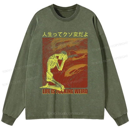 Tokyo-Tiger Skeleton Life is Fu Washed Long Sleeve T-Shirt