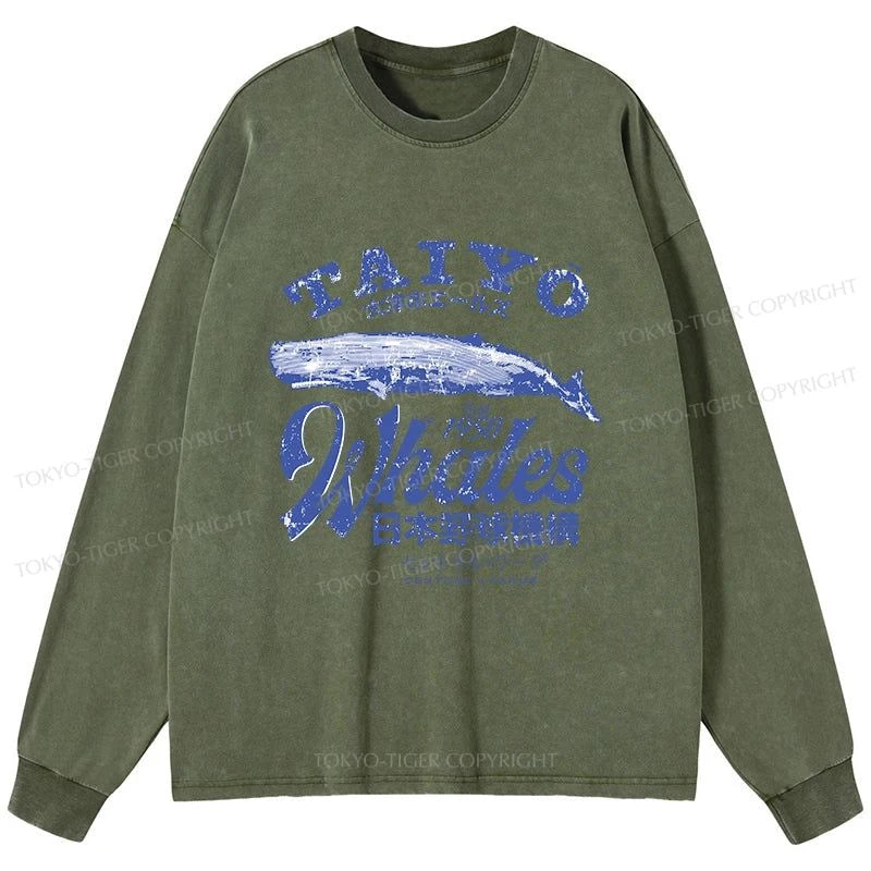 Tokyo-Tiger Japan Taiyo Whales Washed Long Sleeve T-Shirt