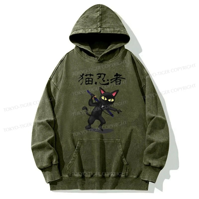 Tokyo-Tiger Ninja Cat Washed Hoodie