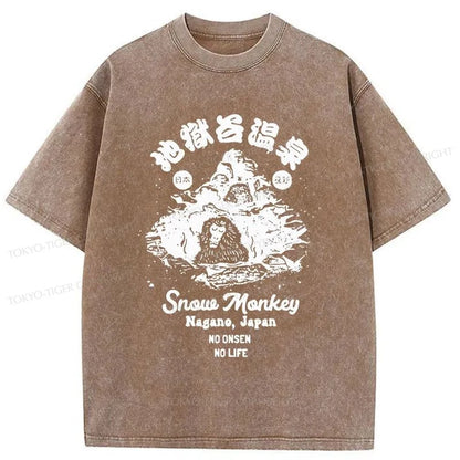 Tokyo-Tiger Monkey In Hot Spring Washed T-Shirt