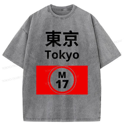 Tokyo-Tiger Tokyo Train Station Sign Washed T-Shirt