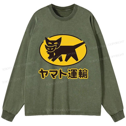 Tokyo-Tiger Black Cat Transport Pattern Japan Washed Long Sleeve T-Shirt