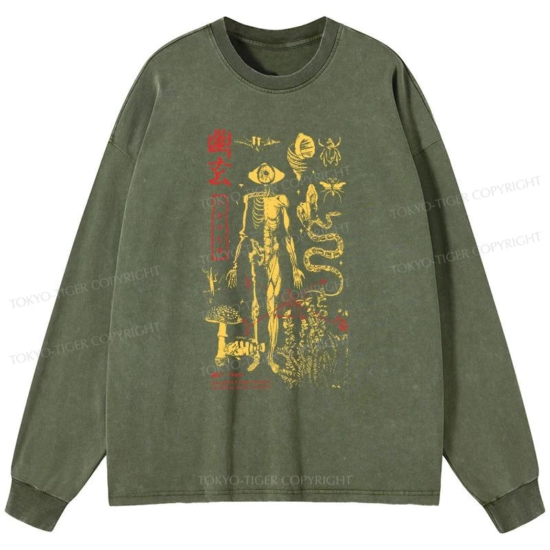 Tokyo-Tiger Spooky Ghost Japanese Washed Long Sleeve T-Shirt