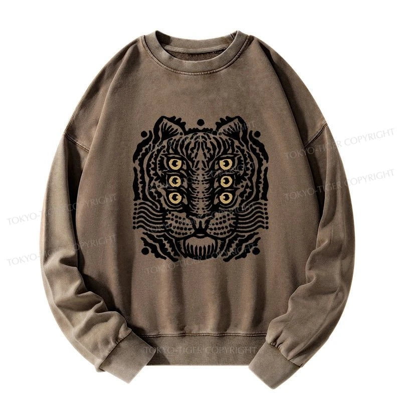 Tokyo-Tiger Six-eyed Cat Japanese Washed Sweatshirt