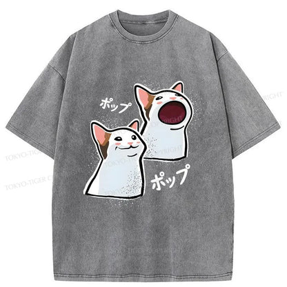 Tokyo-Tiger Popping Cat Meme Washed T-Shirt