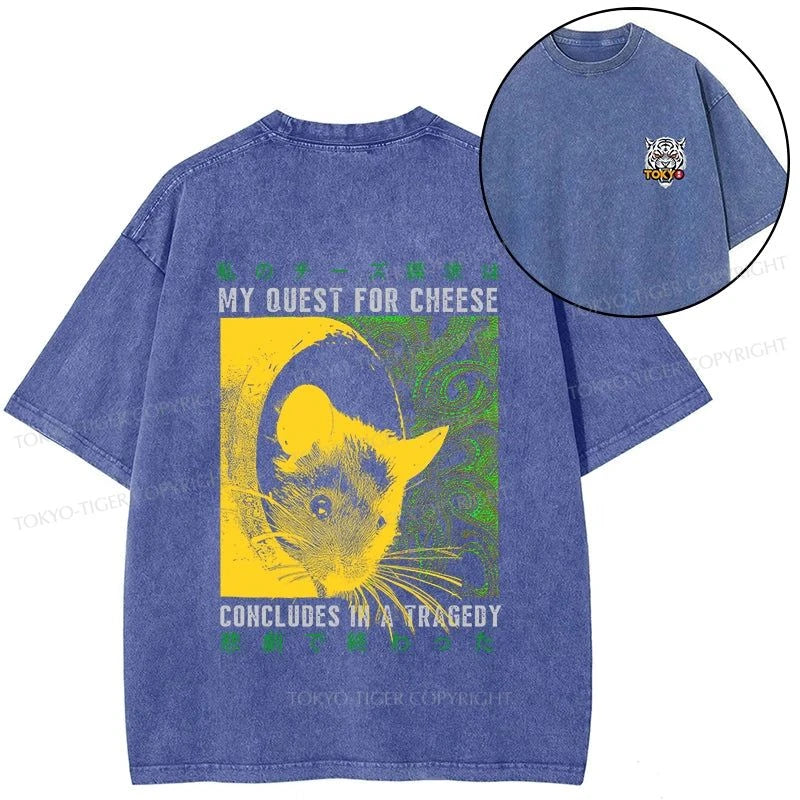 Tokyo-Tiger Mouse Has A Passion For Cheese Front Back Washed T-Shirt