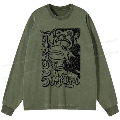 Tokyo-Tiger Orangutan Catches Frog Washed Long Sleeve T-Shirt