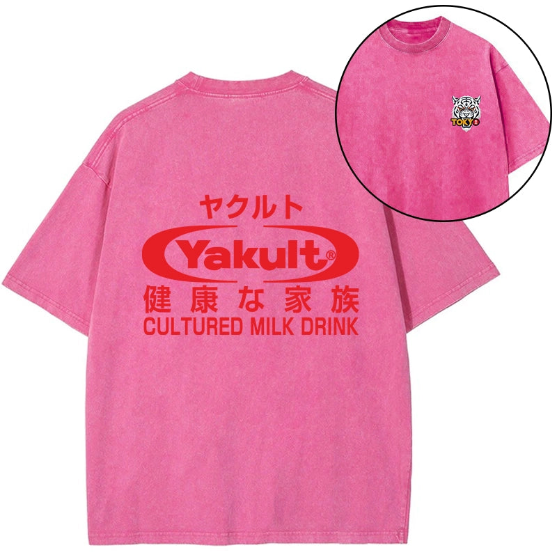 Tokyo-Tiger Yakult Logo Front Back Washed T-Shirt