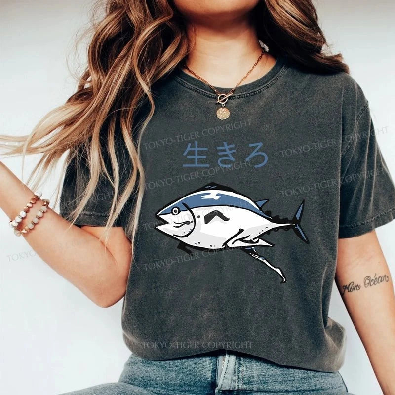 Tokyo-Tiger Running Fish Washed T-Shirt