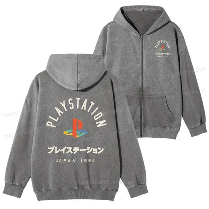 Tokyo-Tiger PlayStation Logo Japan Washed Zip Hoodie