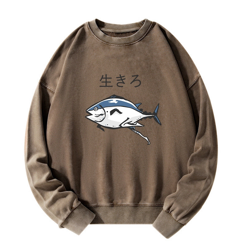 Tokyo-Tiger Running Fish Washed Sweatshirt