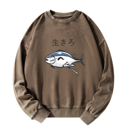 Tokyo-Tiger Running Fish Washed Sweatshirt