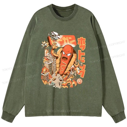 Tokyo-Tiger Great Hot Dog Kaiju Japanese Washed Long Sleeve T-Shirt