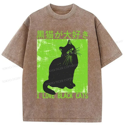 Tokyo-Tiger I Love Black Cats Washed T-Shirt