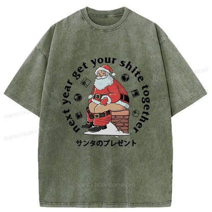 Tokyo-Tiger Funny Santa Claus Pooping Down The Chimney Washed T-Shirt