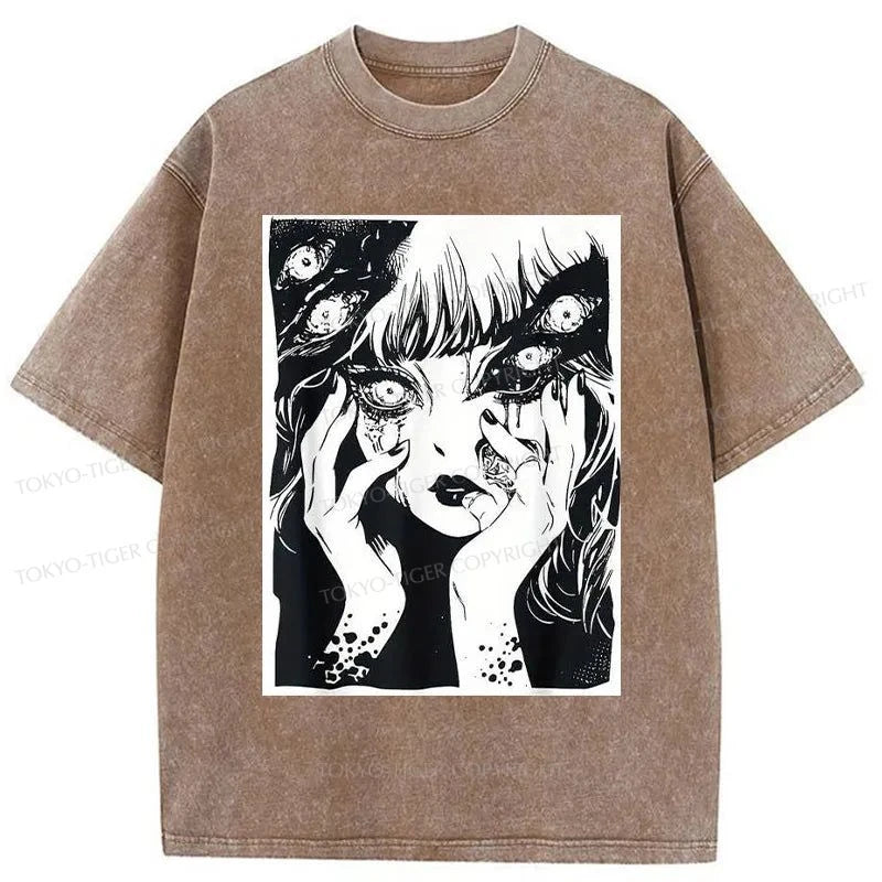 Tokyo-Tiger Horror Manga Girl Washed T-Shirt