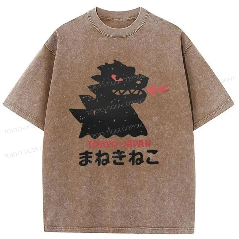 Tokyo-Tiger Japanese Fortune Cat Washed T-Shirt