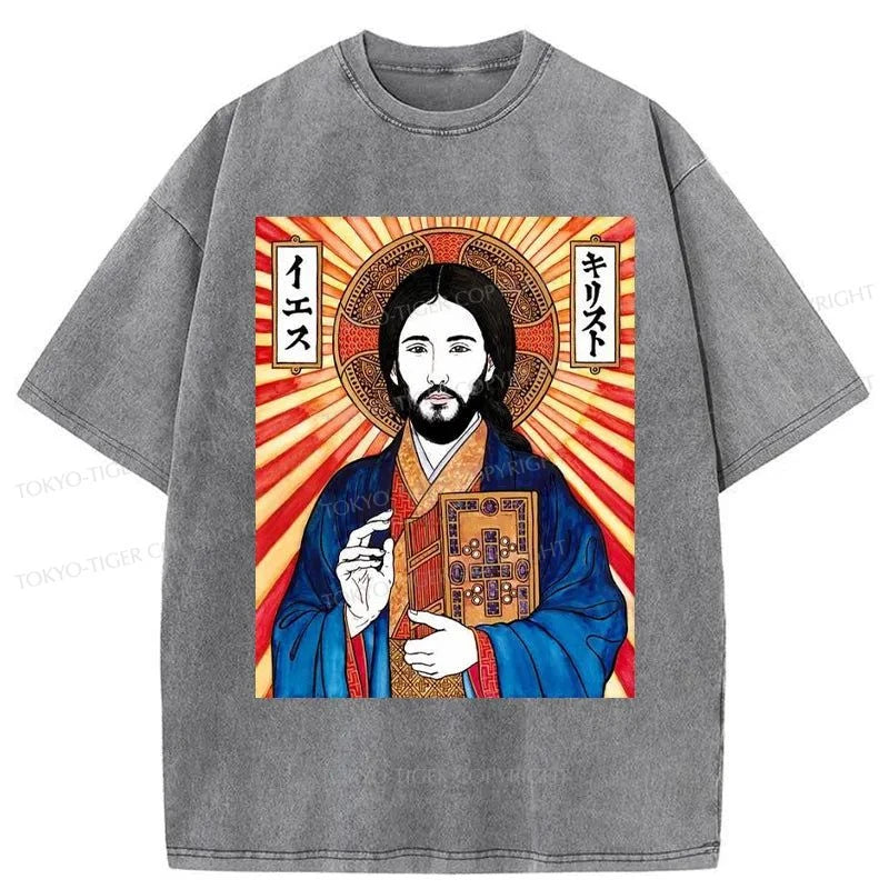 Tokyo-Tiger Japanese Jesus Image Washed T-Shirt