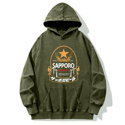 Tokyo-Tiger Sapporo Beer Japanese Memorabilia Washed Hoodie