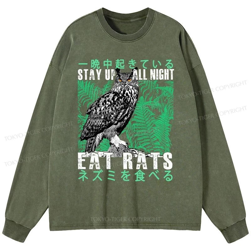 Tokyo-Tiger Owls Prey On Rats At Night Washed Long Sleeve T-Shirt