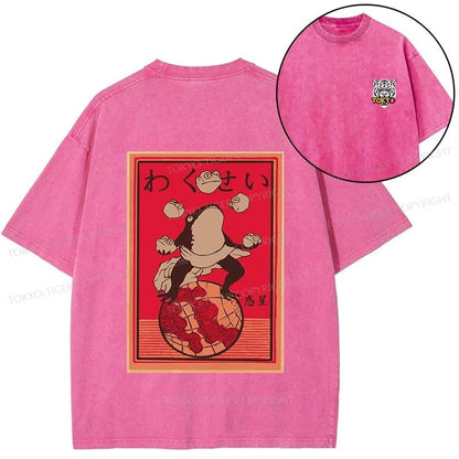 Tokyo-Tiger Wakusei Frog Funny Front Back Washed T-Shirt