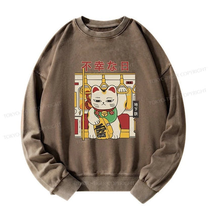 Tokyo-Tiger Lucky Cat Who Doesn't Want To Work Washed Sweatshirt