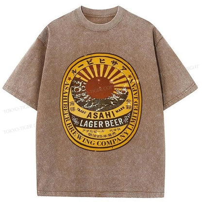 Tokyo-Tiger Asahi Lager Beer Label Washed T-Shirt