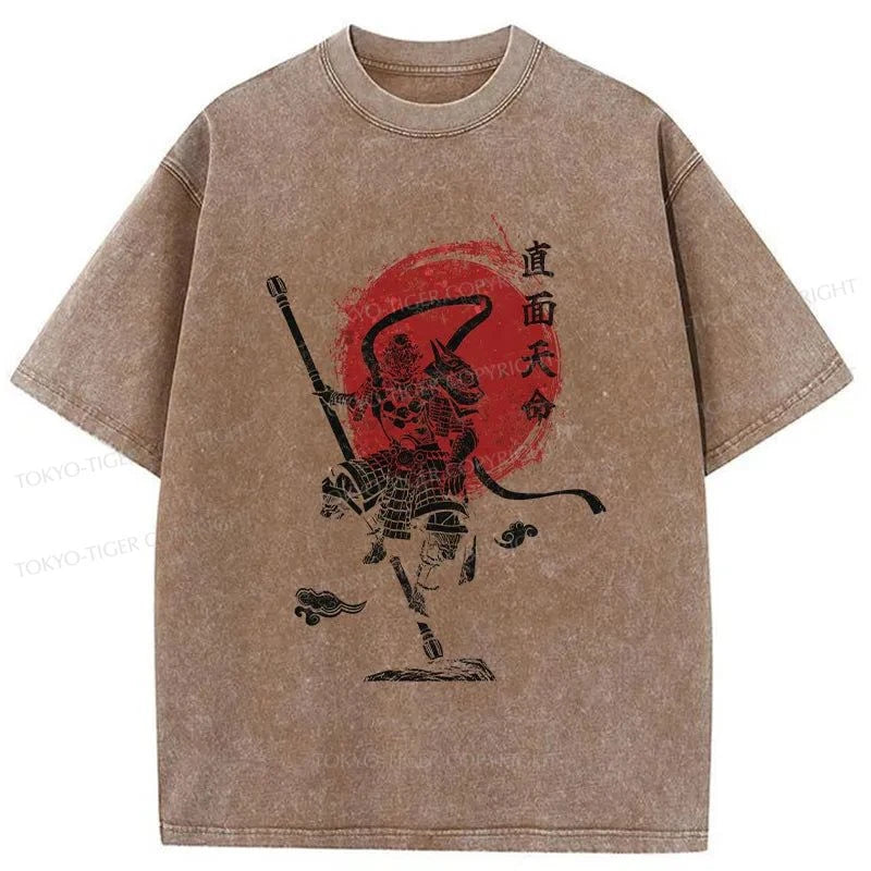 Tokyo-Tiger Face Destiny Wukong Washed T-Shirt