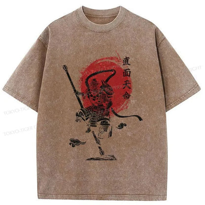 Tokyo-Tiger Face Destiny Wukong Washed T-Shirt