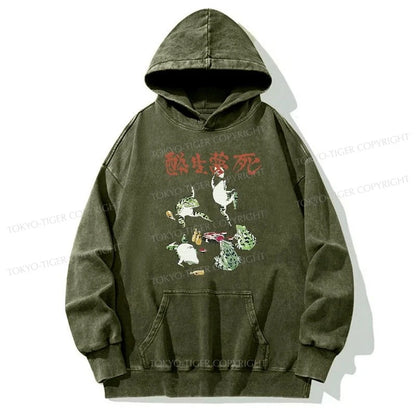 Tokyo-Tiger Japanese Frog Osake Kanji Washed Hoodie