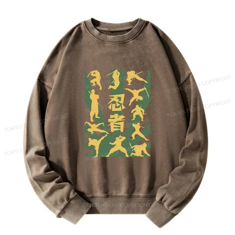 Tokyo-Tiger Japanese Ninja Print Washed Sweatshirt