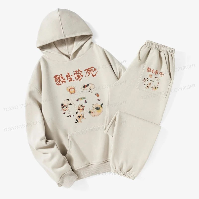 Tokyo-Tiger Drunken Cats Fleece Lined Hoodie Set