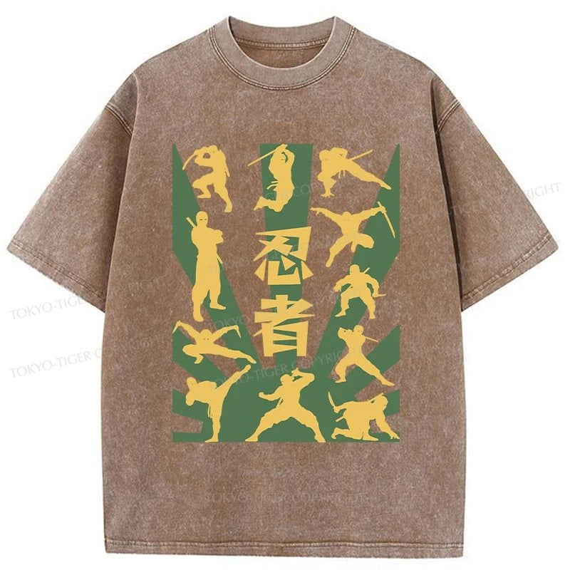 Tokyo-Tiger Japanese Ninja Print Washed T-Shirt