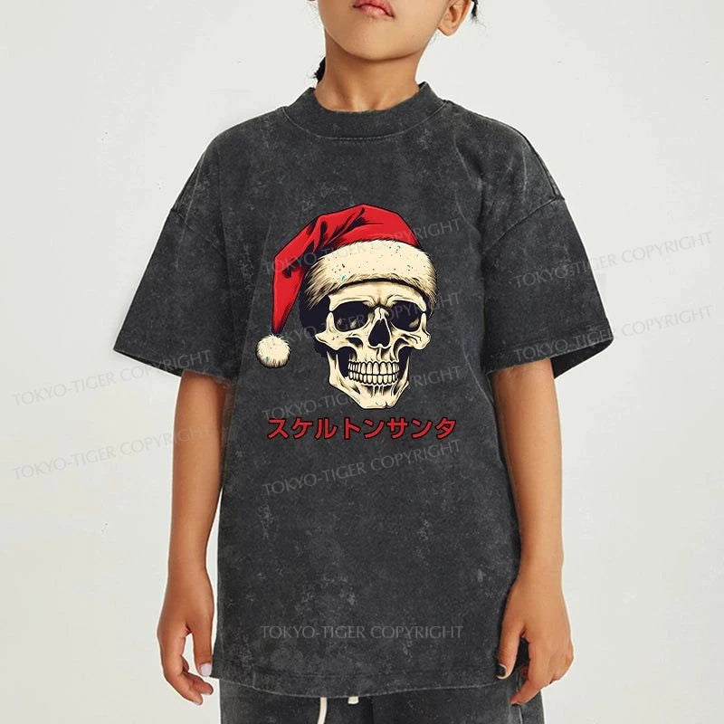 Tokyo-Tiger Skeleton Santa Claus Japanese Kids Washed T-Shirt